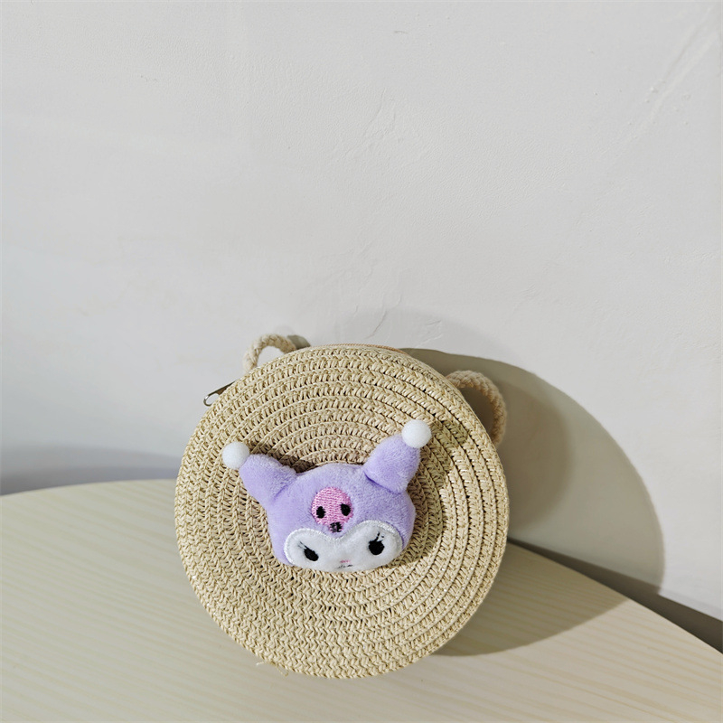 Dječja okrugla torba od slame s crtanim životinjama za svakodnevnu upotrebu