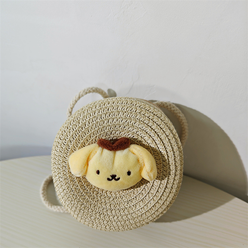 Dječja okrugla torba od slame s crtanim životinjama za svakodnevnu upotrebu