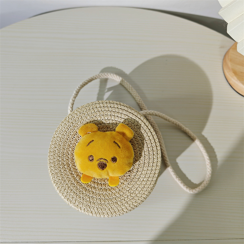 Dječja okrugla torba od slame s crtanim životinjama za svakodnevnu upotrebu