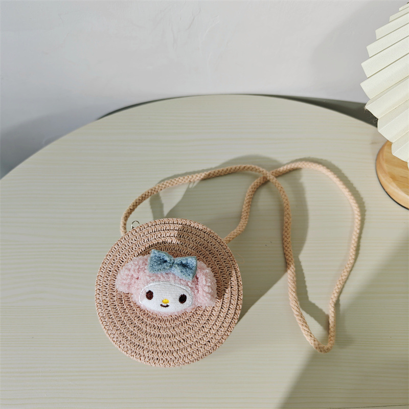 Dječja okrugla torba od slame s crtanim životinjama za svakodnevnu upotrebu