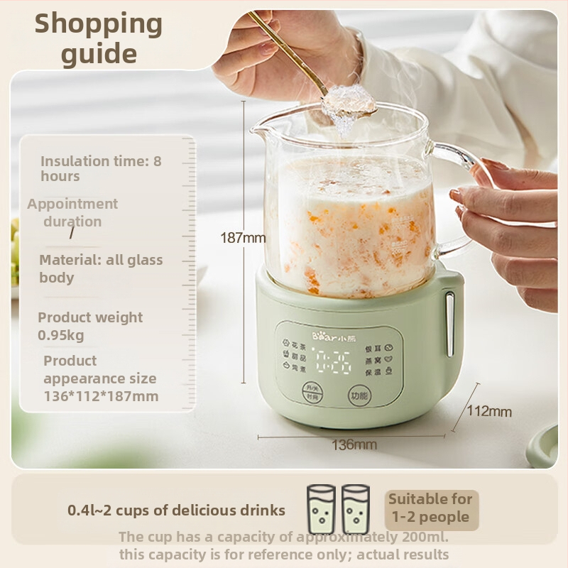 Health pot Teddy Bear YSH-F04E1, test boroszilikát üvegből, kapacitás 1 L vagy kevesebb, 220V, 500W