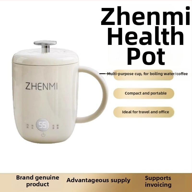 Zhenmi Egészség Teáskanna – Hordozható egy személyre szóló teakeverő, rozsdamentes acél test, 300W, Kapacitás <1 L, Digitális termosztát, érintéses vezérlés, levehető fedél