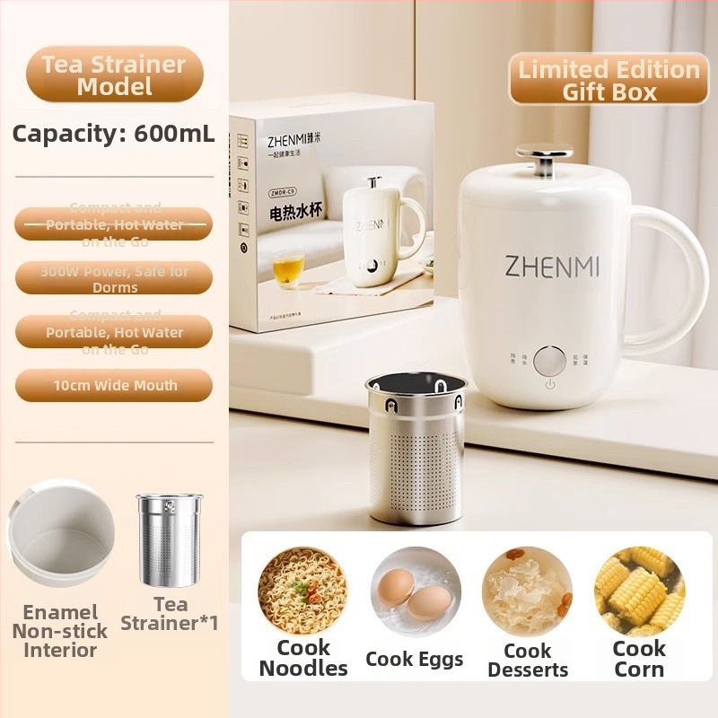 Zhenmi Egészség Teáskanna – Hordozható egy személyre szóló teakeverő, rozsdamentes acél test, 300W, Kapacitás <1 L, Digitális termosztát, érintéses vezérlés, levehető fedél