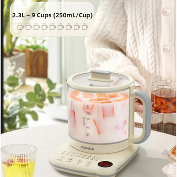 Ceainic sănătos multifuncțional, corp din sticlă, termostat digital, control cu microcomputer, capacitate 2–3 L, 220V, 1000W