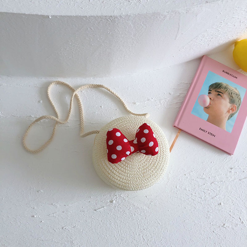 Geantă circulară din paie pentru fete, model fructe, portofel pentru monede, stil coreean