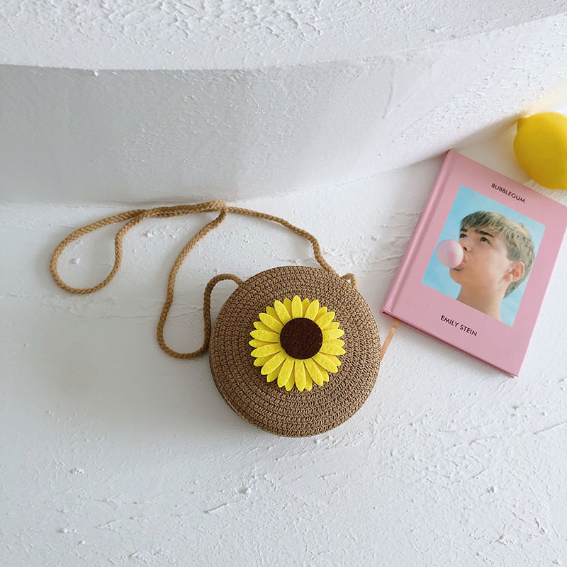 Geantă circulară din paie pentru fete, model fructe, portofel pentru monede, stil coreean