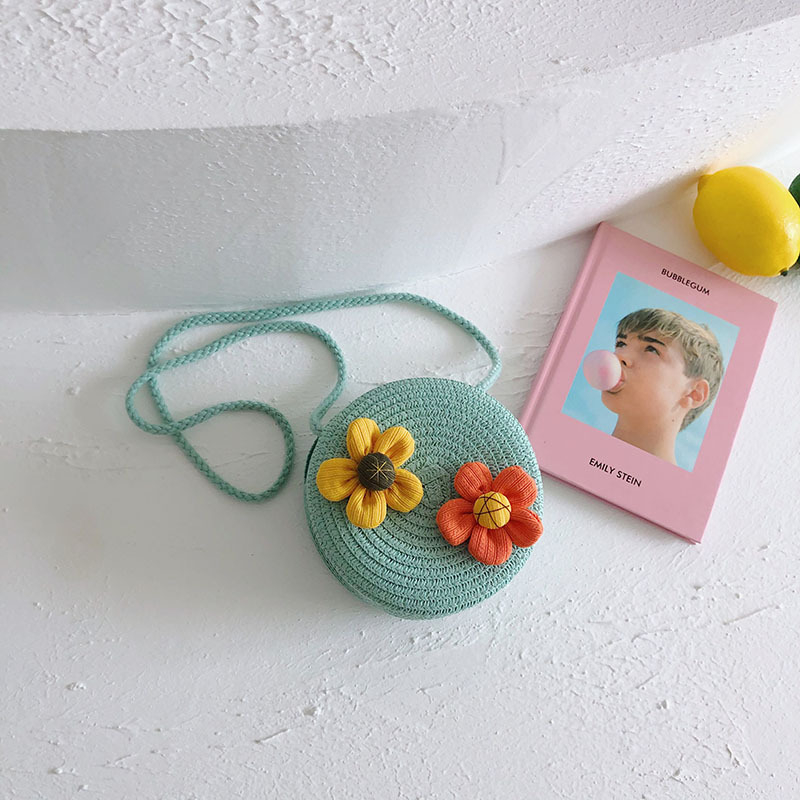 Geantă circulară din paie pentru fete, model fructe, portofel pentru monede, stil coreean