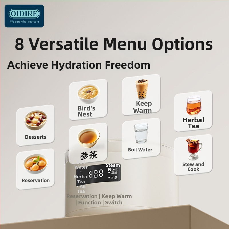 OIDIRE Oală de sănătate din sticlă integrală pentru birou, mini model, control prin microcomputer, corp din sticlă borosilicat, 220V, 360W, interior din sticlă