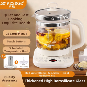 Oală semicirculară de sănătate pentru ceai și decocturi, multifuncțională, temperatură constantă, corp din sticlă borosilicat, 1,5–2 L, 220V, 300–350W