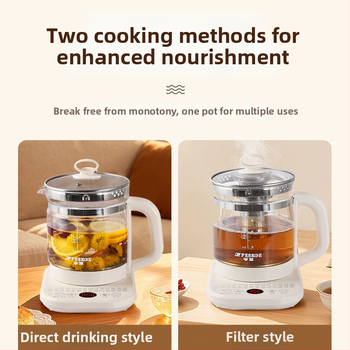 Oală semicirculară de sănătate pentru ceai și decocturi, multifuncțională, temperatură constantă, corp din sticlă borosilicat, 1,5–2 L, 220V, 300–350W