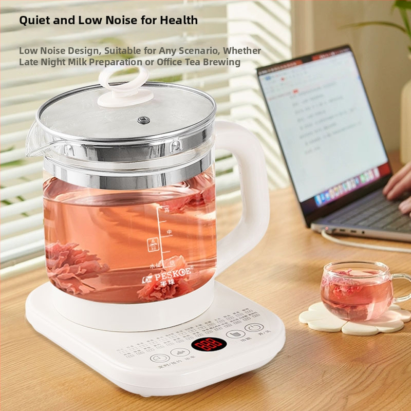 Oală semicirculară de sănătate pentru ceai și decocturi, multifuncțională, temperatură constantă, corp din sticlă borosilicat, 1,5–2 L, 220V, 300–350W