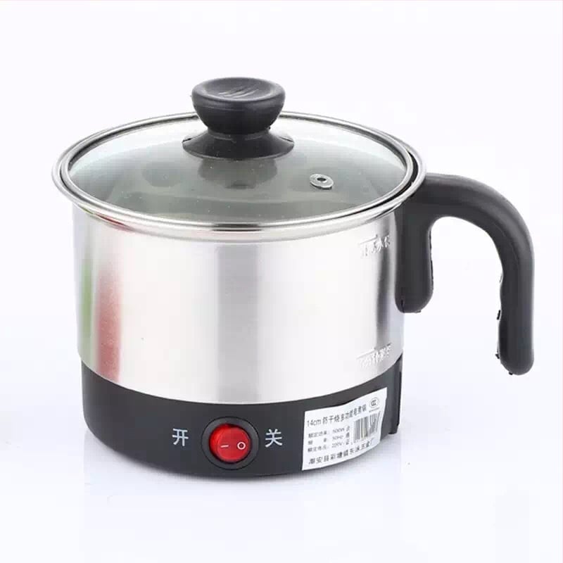 Електрическа тенджера за готвене с неръждаема стомана вътрешна камера; портативна за 1 човек; капацитет 2 л или по-малко; механичен контрол с бутони; бърза пара; подходяща за кипване на вода и готвене на нудели