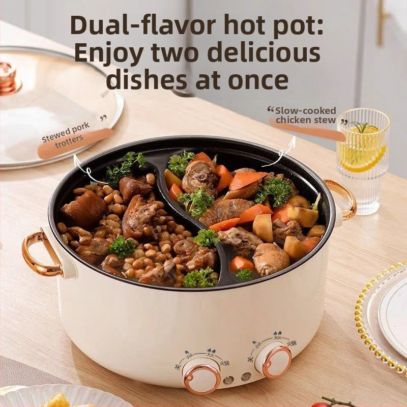 Viacúčelový elektrický hrniec All-in-One pre domáce použitie, objem 4,1–6 l, vnútorný nehrdzavejúci tanier, ovládanie gombovým typom, vhodný na grilovanie a šabu-shabu