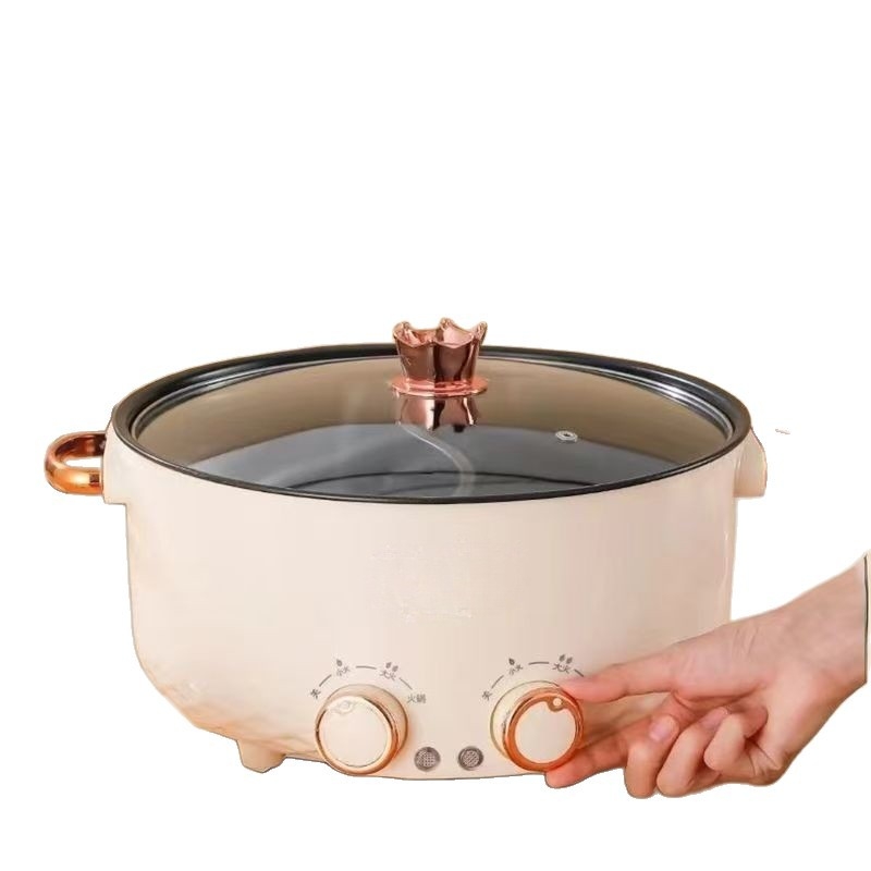 Многофункционален електрически горещ съд за домашна употреба, всичко в едно, капацитет 4.1–6 л, вътрешен съд от неръждаема стомана, управление с копчета, подходящ за грил и шабу-шабу