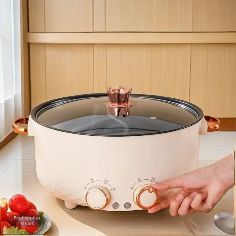 Viacúčelový elektrický hrniec All-in-One pre domáce použitie, objem 4,1–6 l, vnútorný nehrdzavejúci tanier, ovládanie gombovým typom, vhodný na grilovanie a šabu-shabu