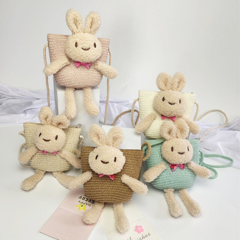 Szalmából készült keresztpántos táska gyerekeknek – rajzfilm rovar minta, gyerekbarát aranyos stílus, Gilatu