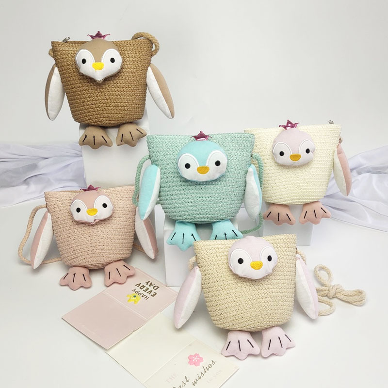 Szalmából készült keresztpántos táska gyerekeknek – rajzfilm rovar minta, gyerekbarát aranyos stílus, Gilatu