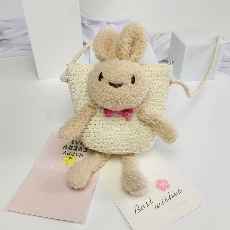 Szalmából készült keresztpántos táska gyerekeknek – rajzfilm rovar minta, gyerekbarát aranyos stílus, Gilatu