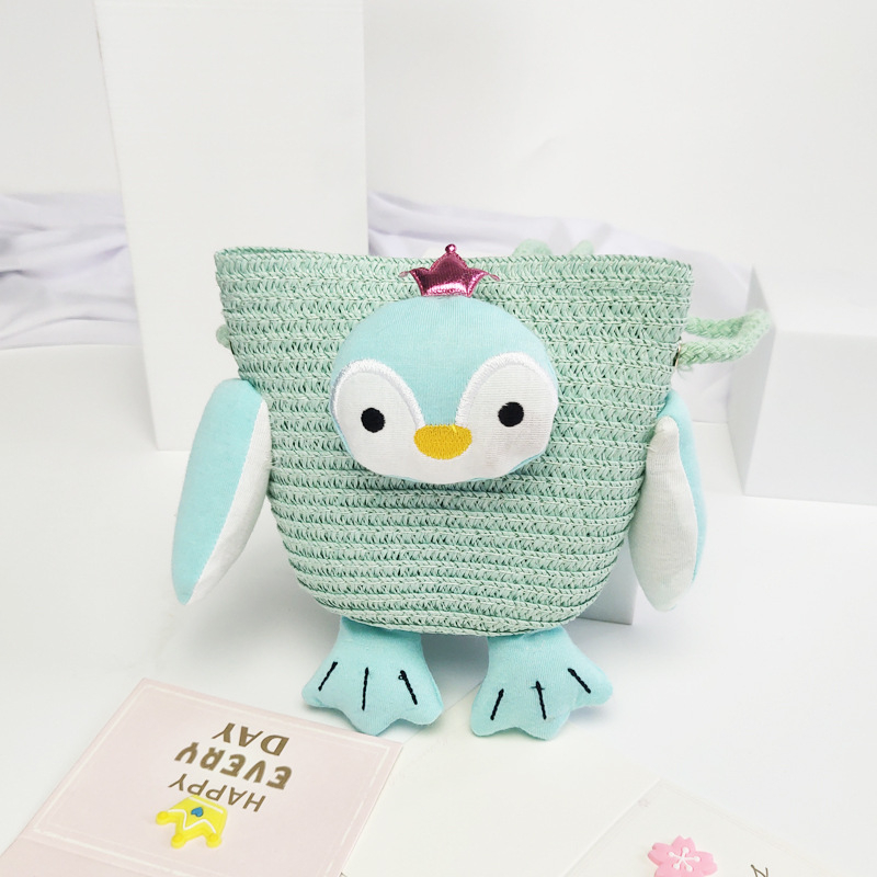 Szalmából készült keresztpántos táska gyerekeknek – rajzfilm rovar minta, gyerekbarát aranyos stílus, Gilatu