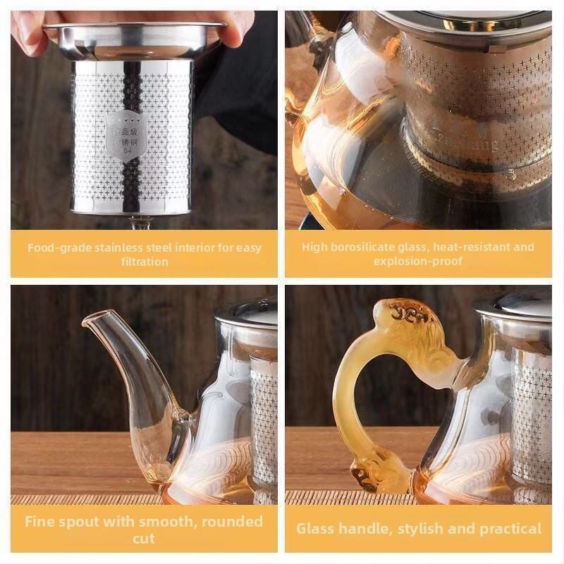 Ceainic electric pentru ceai, cu ceainic din sticlă și rezervor interior ceramic, capacitate până la 1 L, 220V, 300–350W