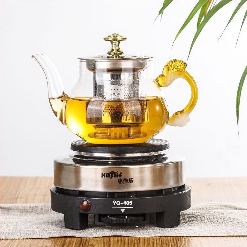 Ceainic electric pentru ceai, cu ceainic din sticlă și rezervor interior ceramic, capacitate până la 1 L, 220V, 300–350W