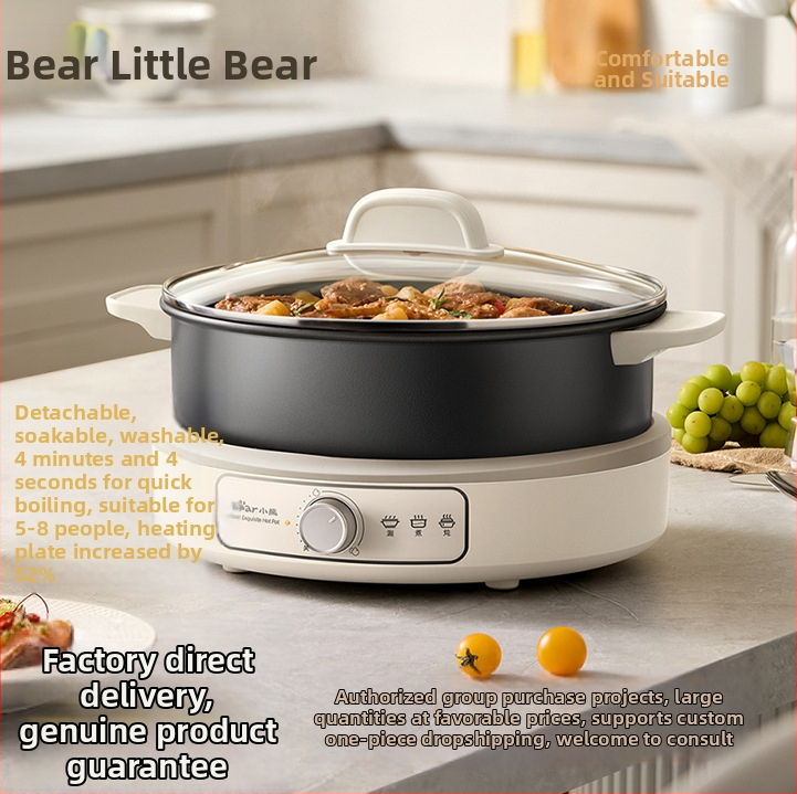Bear elektrický hot pot pre domáce použitie, odnímateľný a umývateľný vnútorný hrniec, 1800W, vhodný pre 5–8 porcií
