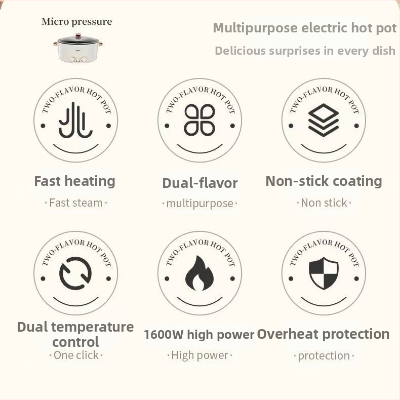 Viacúčelový elektrický hrniec na domáce použitie, kapacita 4,1–6 l, pre 4–5 osôb, vnútorný tanier z nehrdzavejúcej ocele, ovládanie gombou, funkcie grilovania a shabu-shabu