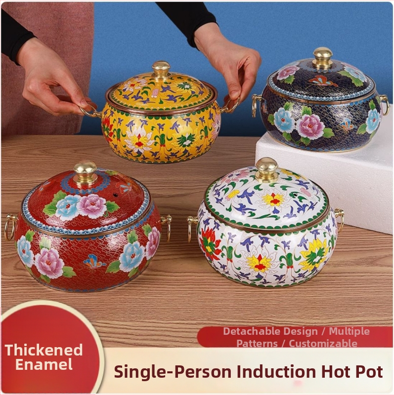 Hrubšia meďná hot pot na jednoho s emajlovým povrchom cloisonné pre samoobslužné stravovanie