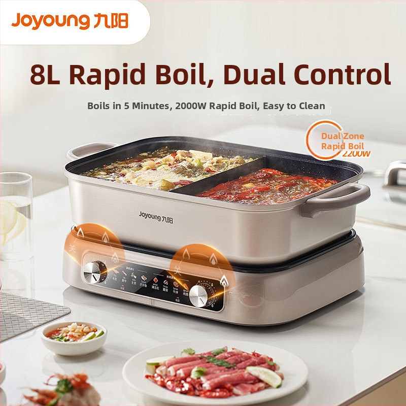 Joyoung elektrický hrniec na hot pot s elektromagnetickým ohrevom, 1500W+, kapacita nad 6L, vnútorná nádoba z hliníkovej zliatiny, ochrana proti suchému spaľovaniu