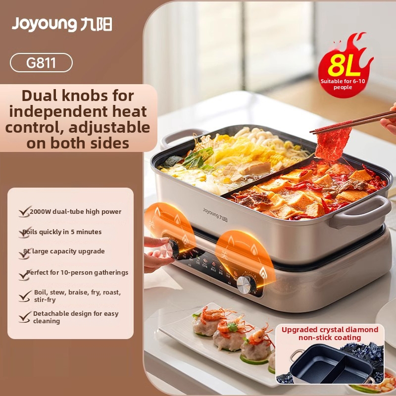 Joyoung elektrický hrniec na hot pot s elektromagnetickým ohrevom, 1500W+, kapacita nad 6L, vnútorná nádoba z hliníkovej zliatiny, ochrana proti suchému spaľovaniu