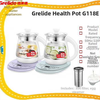 Fierbător electric pentru sănătate, model G118E (capacitate 1,5–2 L, 220V, 800W, corp din sticlă borosilicată)