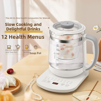 Velle Health Pot – ceainic multifuncțional pentru casă și birou, capacitate 1.5–2 L, corp din sticlă borosilicat, 220 V, 500–1000 W, termostat electronic cu control tactil, pentru 2–3 persoane