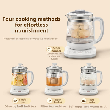 Velle Health Pot – ceainic multifuncțional pentru casă și birou, capacitate 1.5–2 L, corp din sticlă borosilicat, 220 V, 500–1000 W, termostat electronic cu control tactil, pentru 2–3 persoane