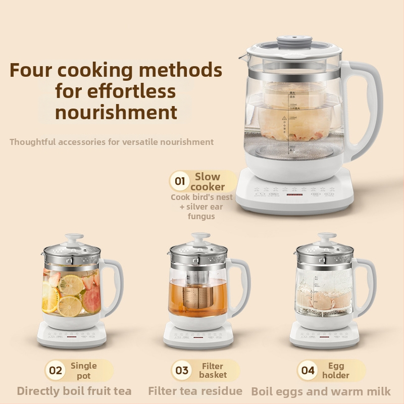 Velle Health Pot – ceainic multifuncțional pentru casă și birou, capacitate 1.5–2 L, corp din sticlă borosilicat, 220 V, 500–1000 W, termostat electronic cu control tactil, pentru 2–3 persoane