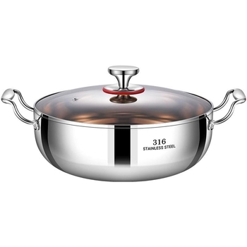 Cooking skills 316 неръждаема стомана гореща тенджера за супи с многослойно дъно и стъклен капак, съвместима с универсална печка, капацитет 4.1–6 л / 6.1–10 л / 10 л+