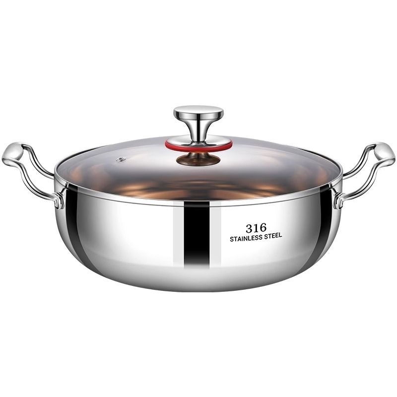 Cooking skills 316 неръждаема стомана гореща тенджера за супи с многослойно дъно и стъклен капак, съвместима с универсална печка, капацитет 4.1–6 л / 6.1–10 л / 10 л+