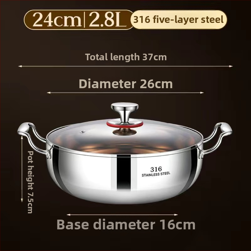 Cooking skills hrniec na polievku z 316 nerezovej ocele, s viacvrstvovým dnom a sklenenou pokrievkou, kompatibilný s univerzálnym sporákom, objem 4.1–6 L / 6.1–10 L / 10 L+