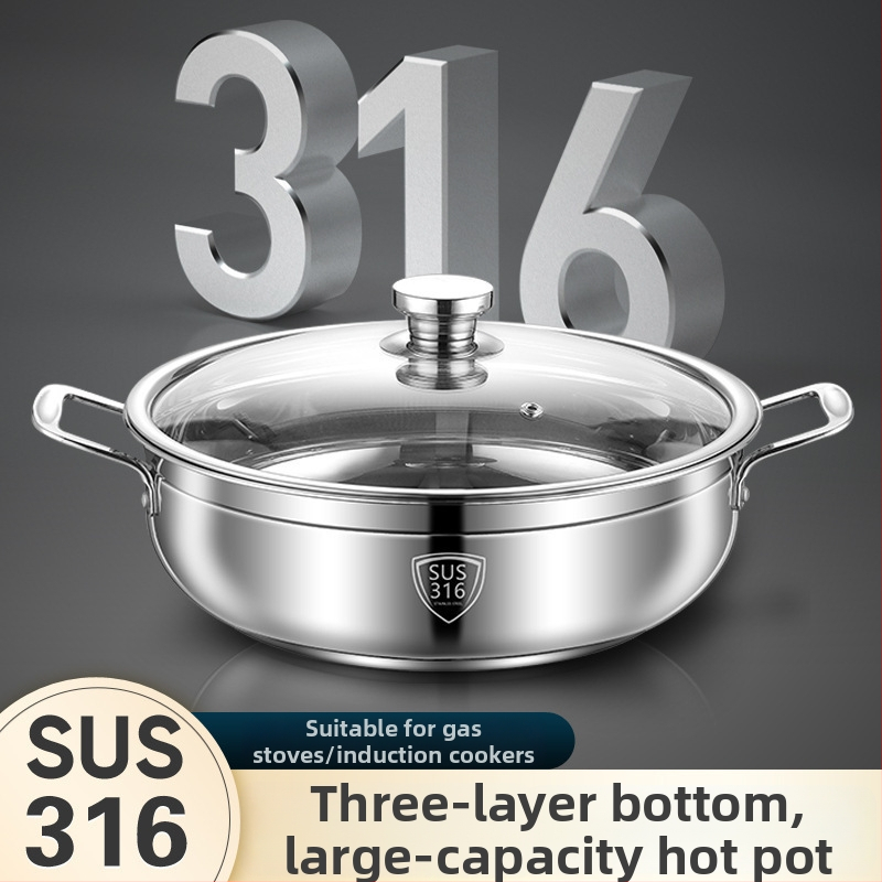 Oală pentru supă din oțel inoxidabil 316, de calitate alimentară, antiaderentă, capacitate peste 10 L, compatibilă cu plitele cu gaz și inducție