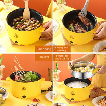 Oală electrică de gătit multifuncțională: aburi, sotare, fierbere, tocană, hot pot; capacitate 2–3 L; putere 801–1000 W; control mecanic