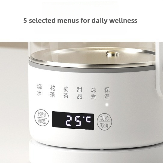 Zdravotný čajník na prípravu čaju, sklenené telo, objem 1 l, 220 V, 500 W, digitálny termostat s dotykovým ovládaním