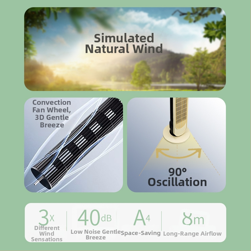 Bez lopatiek stojanový ventilátor do domácnosti, cirkulácia vzduchu, prirodzený vietor, 3 rýchlosti, 220V, 45W, vhodný pre 31–40 m²