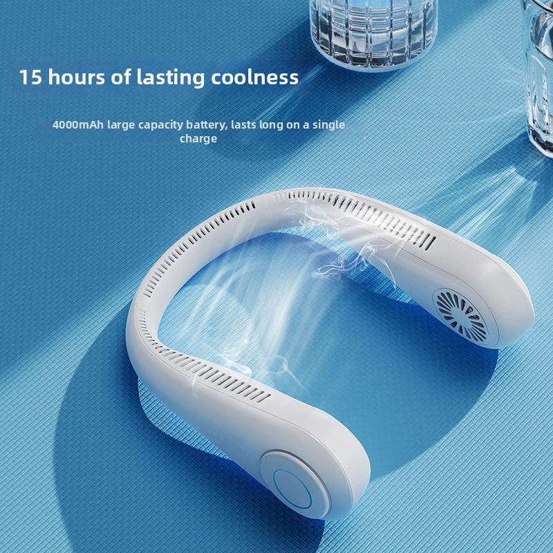 Bez lopátkový ventilátor na krk, tichý, USB mini prenosný, 3 rýchlosti vetra, vstavaná batéria 2000–4000 mAh, výdrž 3–6 hodín