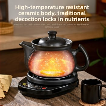 Vas electric de decoctare pentru medicina tradițională chineză, model Ldf-50b, corp din lut, recipient interior ceramic, 220V, control tactil cu microprocesor