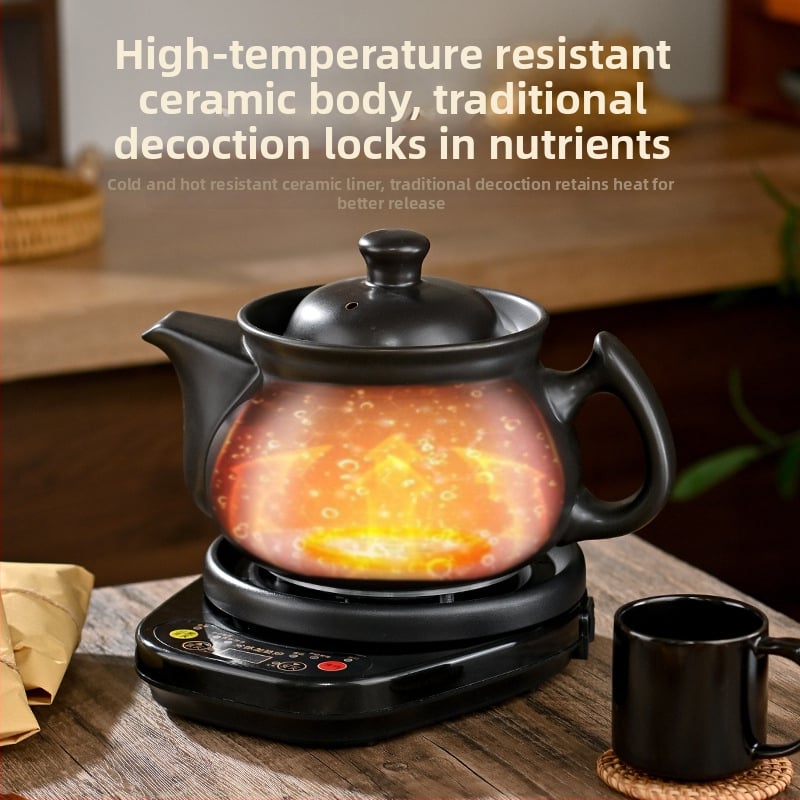 Vas electric de decoctare pentru medicina tradițională chineză, model Ldf-50b, corp din lut, recipient interior ceramic, 220V, control tactil cu microprocesor