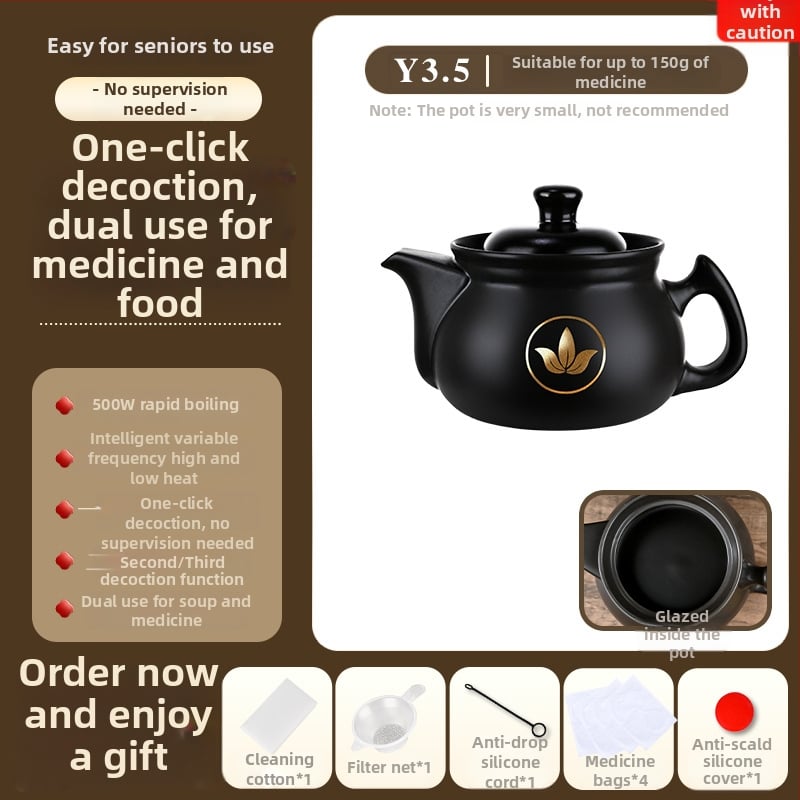 Vas electric de decoctare pentru medicina tradițională chineză, model Ldf-50b, corp din lut, recipient interior ceramic, 220V, control tactil cu microprocesor