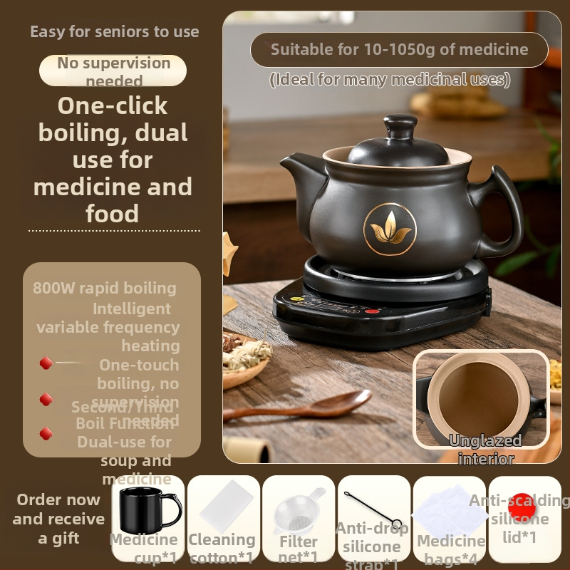 Vas electric de decoctare pentru medicina tradițională chineză, model Ldf-50b, corp din lut, recipient interior ceramic, 220V, control tactil cu microprocesor