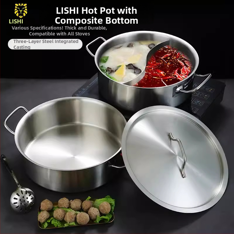 Komerijski lonac za hot pot od nehrđajućeg čelika s poklopcem, kompatibilan s indukcijom, neprijanjajući