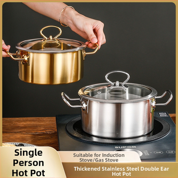 Jednoporcový horúci hrniec z nehrdzavejúcej ocele so skleneným poklopom, bezdymový dizajn, objem 2,1–4 l, kompatibilný s bežnými platňami