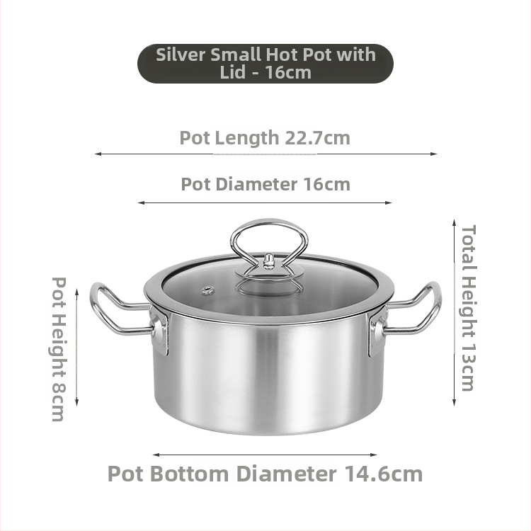 Jednoporcový horúci hrniec z nehrdzavejúcej ocele so skleneným poklopom, bezdymový dizajn, objem 2,1–4 l, kompatibilný s bežnými platňami