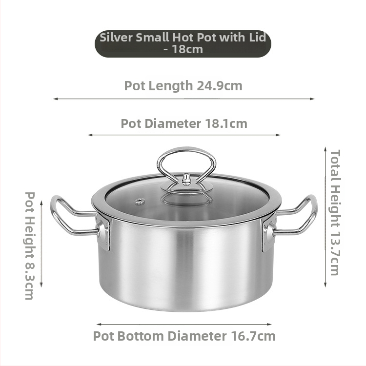 Jednoporcový horúci hrniec z nehrdzavejúcej ocele so skleneným poklopom, bezdymový dizajn, objem 2,1–4 l, kompatibilný s bežnými platňami